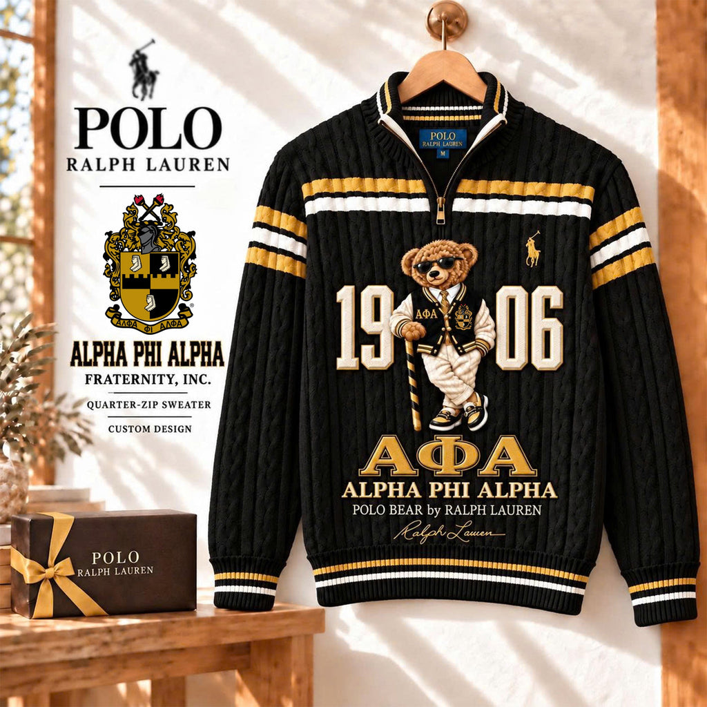 Premium Varsity Cable-Knit Quarter-Zip Sweater ALK YPT APA 3010261