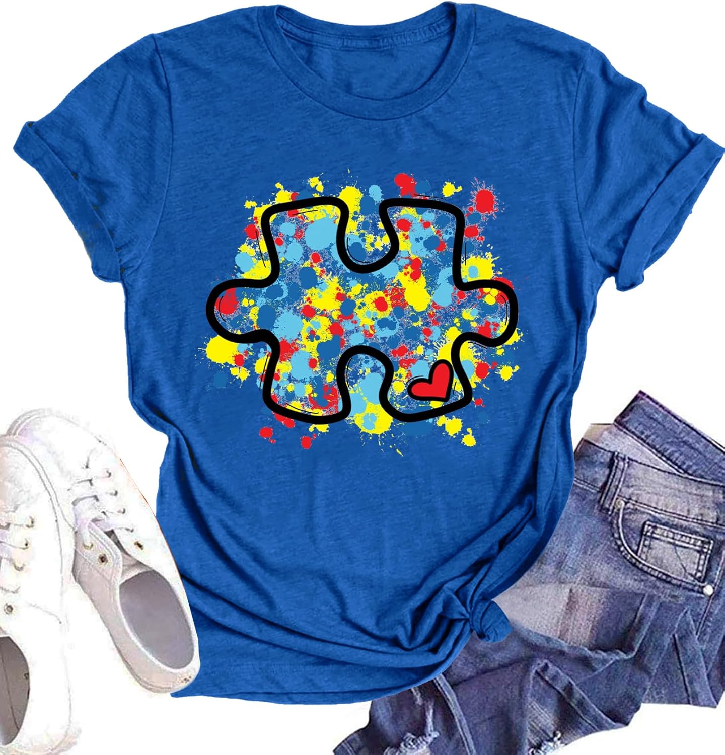 Autism Support Shirt Women Autism Awareness T-Shirt Special Education Teacher Tee Autism Puzzle Tops