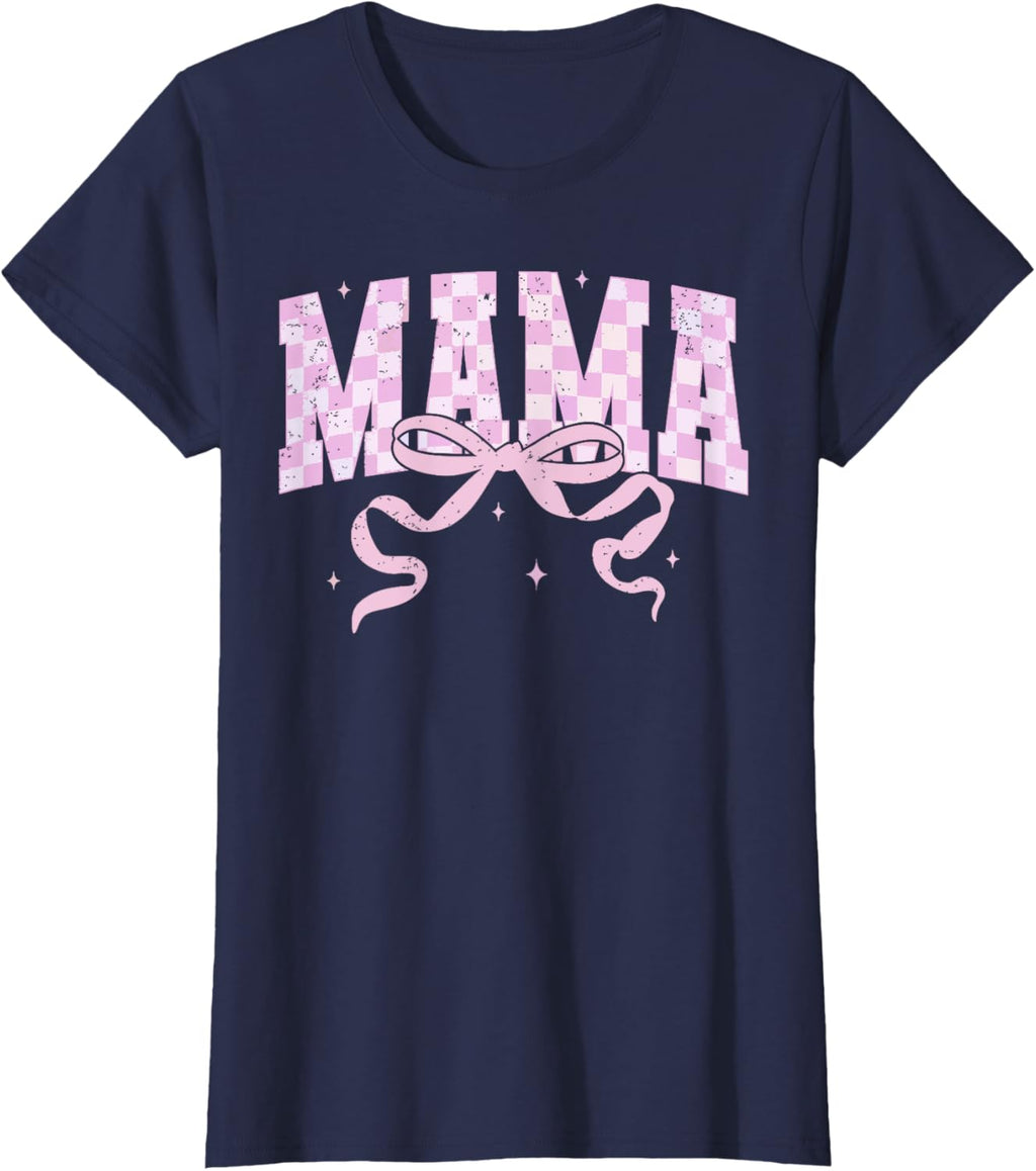 Retro Checkered Mama Coquette Mother's Day Pink Bow