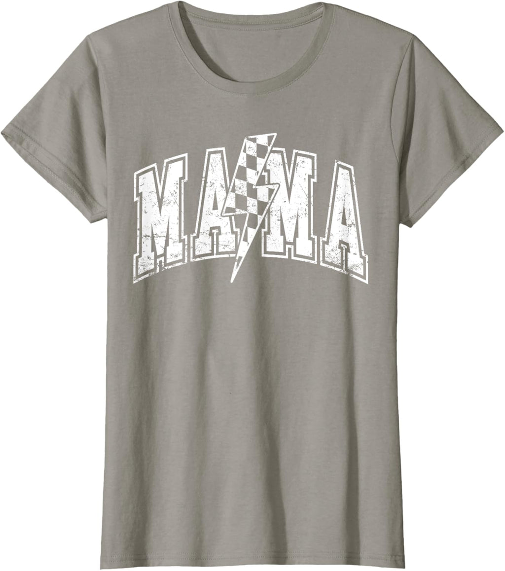 Mama Lightning Bolt Checkered Varsity Mom Women Mother's Day Mother Shirt