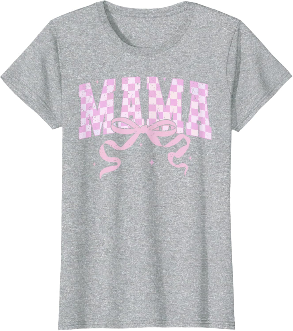 Retro Checkered Mama Coquette Mother's Day Pink Bow