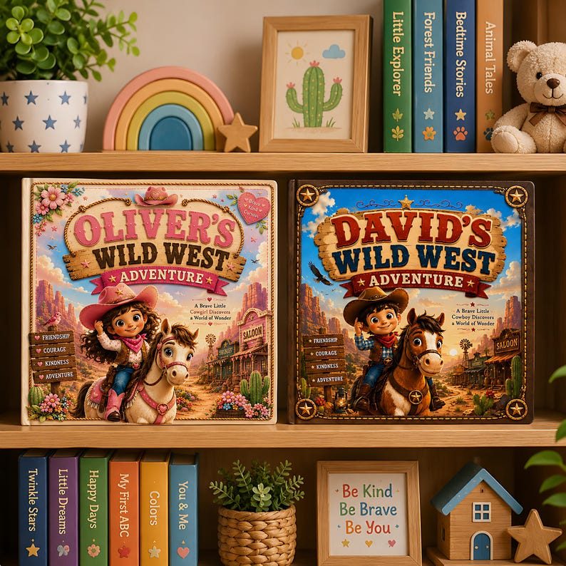 Personalized Wild West Adventure Book for Kids, Custom Cowboy Storybook, Name Keepsake Cowgirl Gift for Boys, Toddlers, Birthday Gift